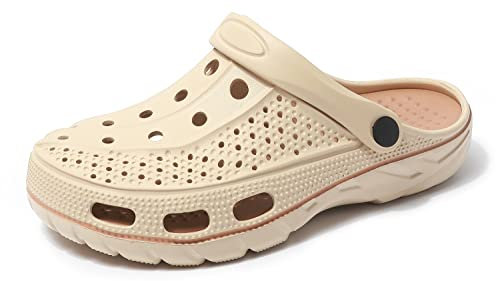 INMINPIN Clogs Herren Pantoletten Sommer Hausschuhe Damen rutschfest Atmungsaktiv Strand Sandalen Gartenschuhe, Beige, 40/41 EU(270)