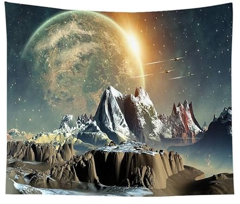 EHOMERY Wandteppich Retro Tapisserie Bunt Außerirdische Landschaft des Science-Fiction-Universums Wandbehang Cotton Wanddekoration Gamingzimmer 130X150Cm