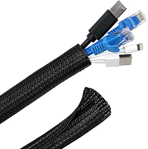Palazen 3m Kabelschlauch Selbstschließend, 9-14mm Kabelkanal, Flexibel gewebter Kabelschutz zuschneidbar, Kabelmanagement für TV Computer Heimkino Automobilkabel, Schwarz