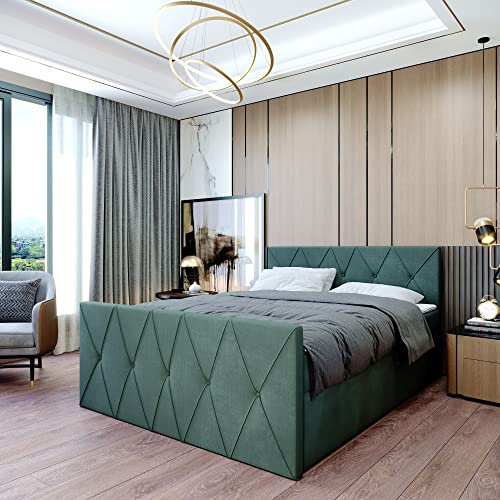Boxspringbett Doppelbett Clermont - Bett mit Bonellmatratze, mit Bettkasten für Bettwäsche und Topper. Gepolstertes Kopfteil und Fussteil mit Einer eleganten Steppung verziert (Cloud 37, 120x200)