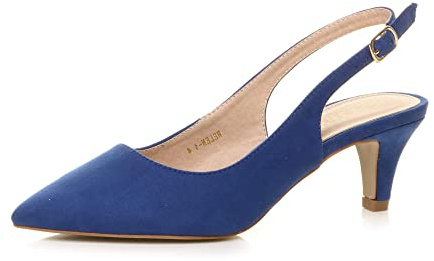 AJVANI Womens Ladies Low mid Heel 50s Slingback Buckle Pointed Court Shoes Size