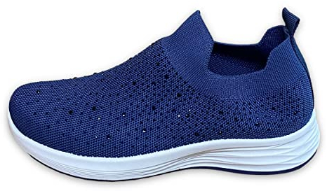 Pogolino Damen Sneakers Glitzer Slip On Sportschuhe Laufschuhe Freizeitschuhe (Blau 37)