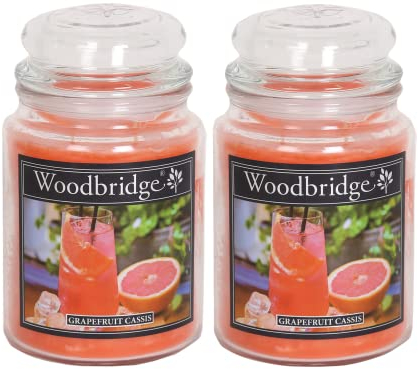 Woodbridge Große Duftkerze im Glas mit Deckel | 2er Duftkerzen Set Grapefruit Cassis | Duftkerze Fruchtig | Kerzen lange Brenndauer | Raumduft für Zuhause | Kerze 2 Docht