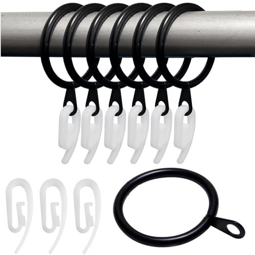 52 Set Metal Curtain Rings Drapery Curtain Hanging Rings with Plastic Curtain Hooks for Curtains and Rods, 30 mm Internal Diameter…