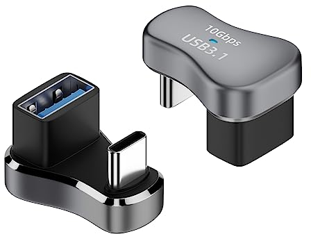 Duttek Wider U Shape Angle USB C to USB3.1 Adapter 10Gbps,180 Degree USB C to USB A Adapter Supports Audio/Video Transfer OTG, for Steam Deck, Laptops, and Tablets(2 Pack)