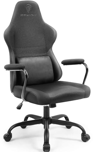 Dowinx Gaming Stuhl Stoff für Erwachsene, Ergonomische Computerstuhl mit Lendenwirbelstütze, Recline Bürostuhl Gaming-Schreibtischstuhl für Kinder Schwarz