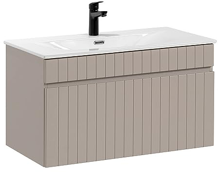 Lomadox Waschtisch 81 cm Keramik Waschbecken Kaschmir B/H/T ca. 81/49/46 cm