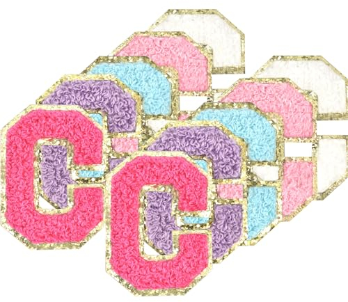 Gleihow Selbstklebende Chenille-Buchstaben-Patches zum Aufbügeln auf Varsity Preppy Letter Patches zum Aufkleben auf Glitzer Fuzzy Buchstaben für Kleidung Tasche Laptop Handy Hülle (C)