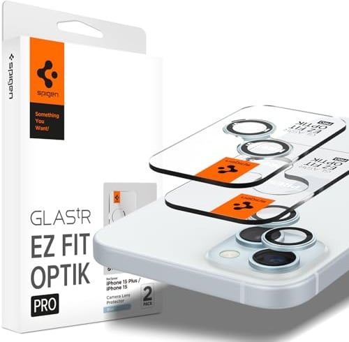 Spigen Glas.tR EZ Fit Optik Pro Kameraschutz kompatibel mit iPhone 15, iPhone 15 Plus, iPhone 14, iPhone 14 Plus, 2 Stück, Blau, Individuelle Kameraprotektion, Anti-Kratzer, 9H Härte Folie