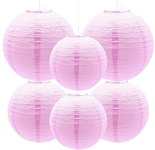 Yosawo 6 Stück Papierlaterne Laterne Deko Rosa rund Lampenschirm für Party Garten Hochzeit Geburtstage Dekoration（ 8 10 12/Pink）