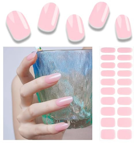 Foyute Semi Cured Gel Nail Strips 32 Pcs,Toenail Wraps Soft Self-Adhesive Gel Pedicure Stickers Salon-Quality,Long Lasting,Easy to Apply & Remove,with Nail File & Wooden Cuticle Stick