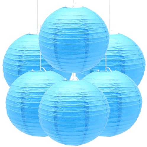 Ruidee 6 Stücks Papierlaterne Rund Lampenschirm Hochtzeit Party Dekoration Papierlampen für Hochzeit Party Geburtstage Dekoration（Himmelblau）