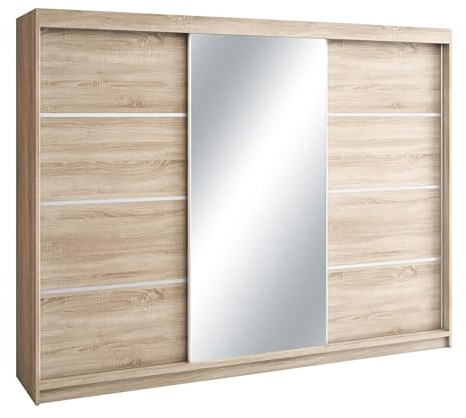 Mars Meble Mono Armoire avec Miroir à Portes Coulissantes, 200 cm, Chêne Sonoma
