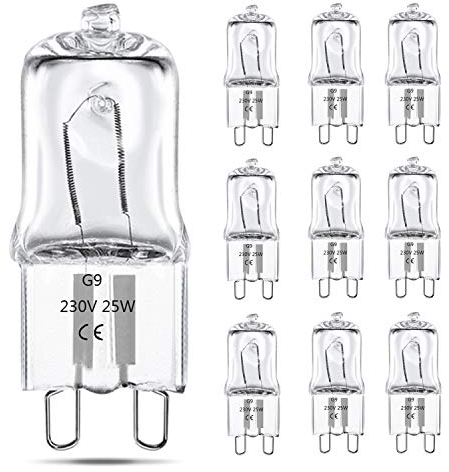 OPASOLAR 10er Pack G9 Halogenglühbirne 220V-240V 2 Pin klare Kapsellampen warmweiß für Dunstabzugshauben Küchen Wohnzimmer Schlafzimmer (25, Watt)