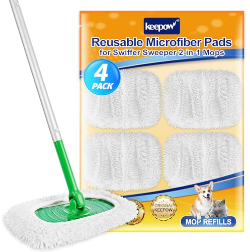 KEEPOW - Juego de 4 paños húmedos reutilizables para mopa Sweeper, lavables para mopa húmeda, para la limpieza de suelos de madera dura, color blanco