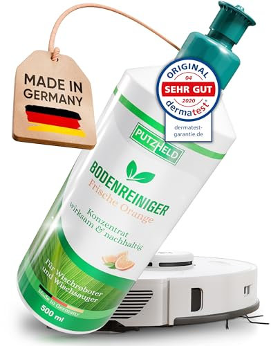 PUTZHELD® Bio Bodenreiniger für Wischroboter und Saugwischer • Dermatologisch getestet sehr gut • Reinigungsmittel für Saugwischer vegan und frei von Tierversuchen • Wischroboter Reinigungsmittel