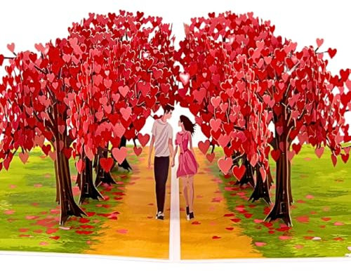 Three Dee Cards - Romantic Heart Tree Avenue Anniversary 3D Pop Up Card Valentines Day For Her Engagement Congratulations on Wedding card Wife Birthday Couple Pop-up Greeting Card