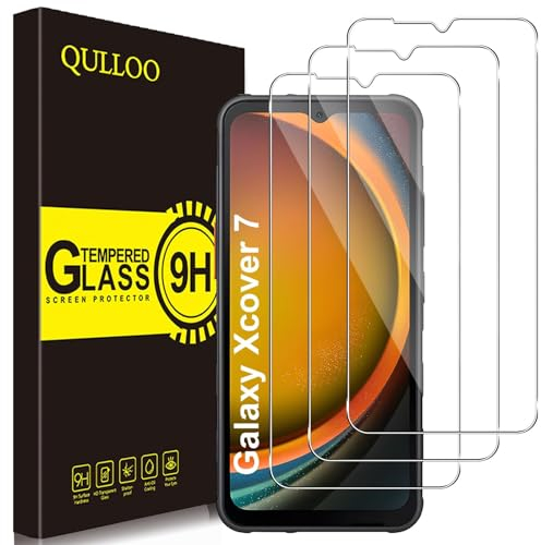 QULLOO Schutzfolie für Panzerglas für Samsung Galaxy Xcover 7 / Xcover 7 Pro / Xcover7 Entreprise Edition, 3 Stück 9H Härte Gehärtetes Glas HD Klar Displayschutzfolie Anti-Kratzen Folie