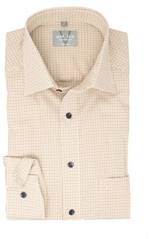 Marvelis Herren Businesshemd Comfort Fit Kent Kragen Langarm Kariert Beige, Kragenweite:44