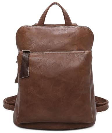 Damen Rucksack Tasche Crossbody Schultertasche Handtasche Messenger Umhängetasche Shopper Cross-Over Handgepäck Vintage Leder Optik Braun