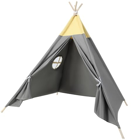 Lifemaison Kindertipi Spielzelt Polyester 115x115x140cm,Kinderzelt weiß Kindertipi im Montessori-Stil Polyester und Holzrahmen,Tipi Zelt für Kinder,Polyester Tippi Kinderzelt für Outdoor und Indoor