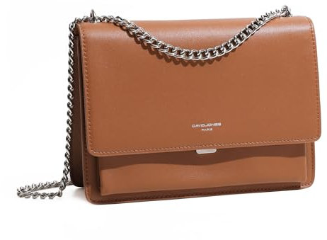 DAVID JONES - Umhängetasche für Damen – Handytasche, PU-Leder, Hartschale, Ketten zum Tragen der Schulter – rechteckige Tasche, Abendtasche, Shopping, Stadt, Cognac-Braun, Einheitsgröße
