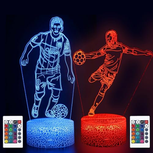XRR Luci Notturna, 2 Modelli Calcio Luce Notturna 3d Illusione Giocattolo Per Bambini 16 Colori Cambianti Con Telecomando Lampada Led Tavolo Illuminazione Luce Di Notte per Compleanno, Regali Natal