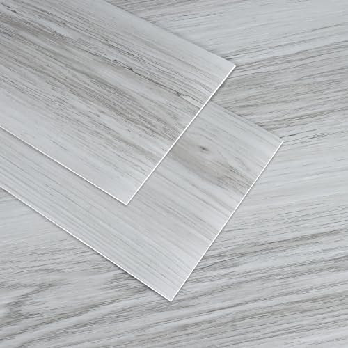 VaryPaper Self-adhesive Peel and Stick Light Grey Wood Effect Laminate Vinyl Tiles - 90cm x 15cm, 20 Pieces