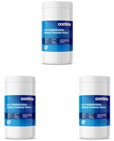 Continu 2 in 1 Antimicrobial Alcohol-Free Cleaning and Disinfectant Wipes for Surfaces Tub (200) (Pack of 3)