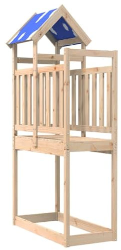 vidaXL Spielturm aus massivem Kiefernholz, 110,5 x 52,5 x 215 cm, Outdoor-Spielhaus mit Polyester-Dach für Hinterhof und Garten, personalisierbar mit Rutschen und Schaukeln