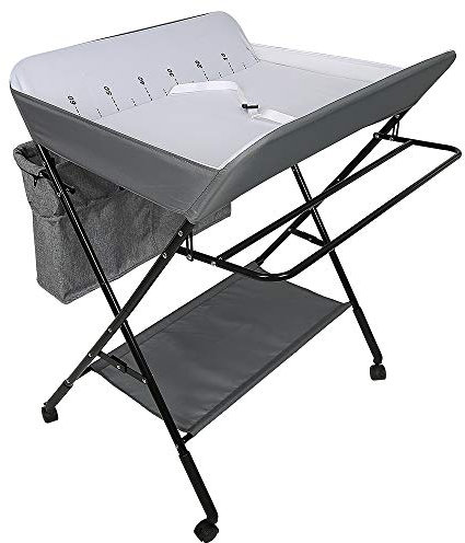 OHMG Baby Wickelkombi Klappbare Wickelkommode,Wickeltisch mit Rollen,Mobiler Wickeltisch mit Wickelauflage,Sicherheitsgurt und Ablagefächern,Wasserdicht und Höhenverstellbar,Stabil
