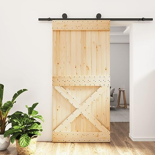 SECOLI Schiebetür Komplettset 100x210 cm Mit Tür Zimmertür Schiebetür Holz Schiebetüren Holztür Holzschiebetür Schwingtür Holz Scheunentor Massivholz Kiefer-100x210 cm-3
