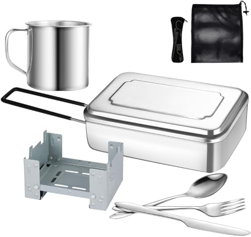 Lafuntar Camping Mess Tin, 8-Piece Mess Tins for Camping, Features Mess Tins, Cutlery set, Compact Stove,Storage Bag Suitable For Camping, Festivals & Fishing Trips.
