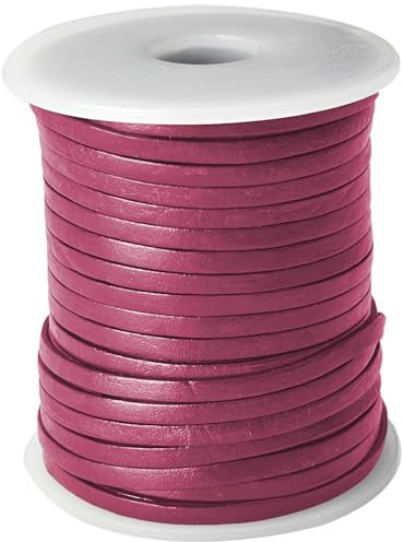 esnado Cordon en cuir plat | Largeur 3 mm, épaisseur 1 mm | Longueur : 10 m | Couleur : rose | Cuir véritable – tannage végétal | Pour bricoler | Fabrication de bijoux