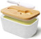 NEOPOO Butter Dish Ceramic Made with Bamboo Lid and Butter Dishes Knife 16.5 ✖ 10 ✖ 7.5 cm ( 500 ML Capacity / White )