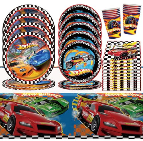 51 Pièces Voitur Cars Assiette Anniversaire Kit Cars Vaisselle Anniversaire Anniversaire Décorations de Voiture Set de Fête Anniversaire Voiture de Course Vaisselle pour Fêtes d'Anniversaire d'Enfants