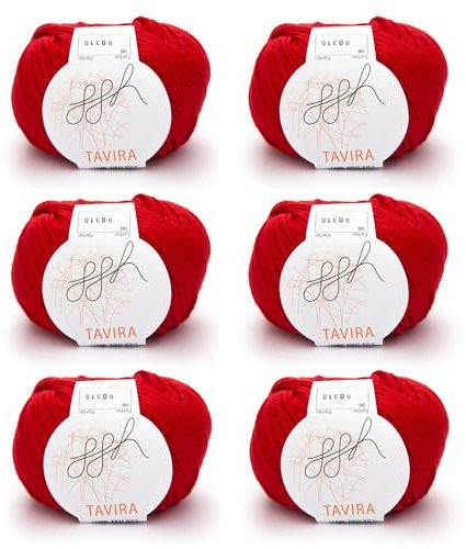 ggh Tavira Box | 6x50g (insg. 300g) Baumwolle zum Stricken oder Häkeln - Farbe 006 - Rot