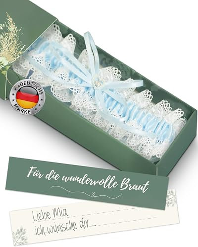 HOCHZEITSHELD Blaues Strumpfband Hochzeit inkl. personalisierbarer Karte als liebevolles Braut Geschenk - Hochwertiges Hochzeit-Strumpfband blau als Hochzeitsgeschenk, Hochzeitsdeko, Wedding, Bride
