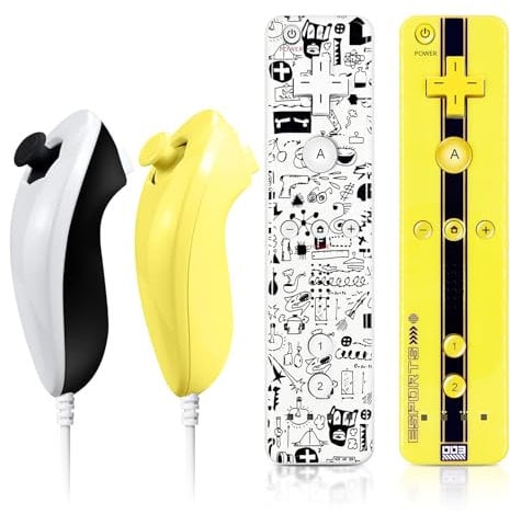 AUFGLO Wii Remote Controller and Nunchuck Controllers compatible with Wii/Wii U, including silicone case and wrist strap