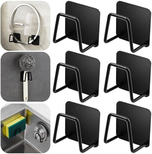 TOSAVGA 6 Pièces Porte Éponge en Acier Inoxydable, Porte Éponge de Cuisine, Porte Éponge Auto-Adhésif sans Poinçonnage, Porte Éponge Mural pour la Salle de Bain, la Cuisine et la Chambre à Coucher