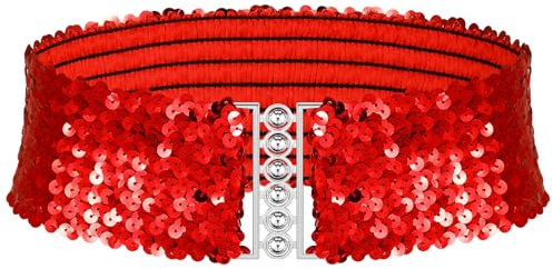 Geyoga Pailletten Breite Gürtel Damen Metall Schnallen Glänzender Taillengürtel(Rot,1 Pcs)