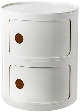 DSXH Table De Chevet avec Tiroirs Et Porte Coulissante – Table De Chevet Ronde avec Rangement pour Chambre, Salon Ou Salle De Bain – Table D'appoint Moderne avec Coffre en Plastique(Blanc,2tier)