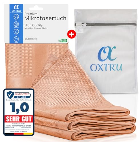 OXIRU® Mikrofasertücher 40x40 Set - Perfekt für Glas Polieren, Fenster Reinigung, Microfaser Geschirrtücher, Auto Reinigungstücher, Glasreinigungstücher - Poliertücher für Gläser Gastronomie