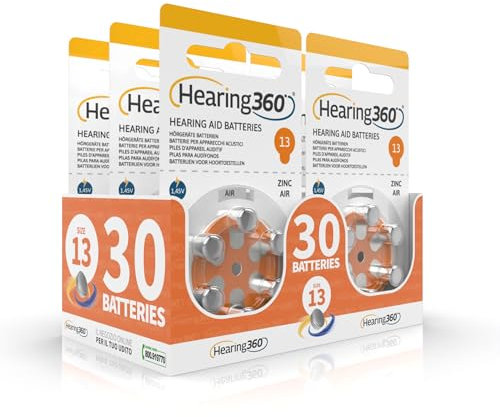 Hearing360 PR48 Hearing Aid Batteries Size 13, Mercury Free Batteries Extra Durability and Reliability (5 Orange Blister Packs, 30 Batteries)