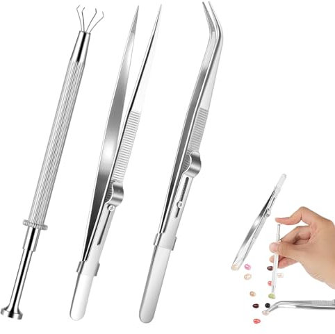Piercing Zange für Kugeln,3 Stück Piercing Werkzeug,Edelstahl Piercing Kugel Zange,Piercing Kugel Aufdreher,Piercing Öffner,Pick Up Tool,Prong Klaue Pinzette Set für Kleine Gegenstände Diamant Schmuck