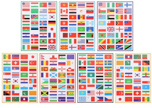 BESPORTBLE 224 Länderflaggen Aufkleber auf 7 Bögen – Wasserfeste Nationalflaggen Sticker für Fahrrad, Motorrad, Koffer, Laptop, Gesicht & Körper, Fan Tattoos für Fußball WM, EM, Kinder & Erwachsene