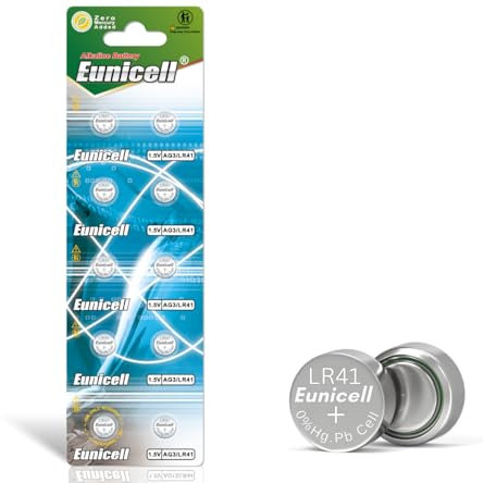 Pack of 10 - LR41/AG3 Eunicell 1.5V Button Coin Cell Alkaline Batteries - Suitable for use in LED lights, Digital Voice Recorders, Toys, Blood Glucose, Cholesterol Testing, Meters, Toys