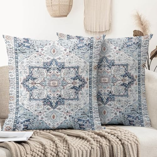 XPHZZL Pack of 2 Bohemian Style Linen Decorative Cushion Covers 60x60 cm Square Throw Pillow Covers 24x24 Inch Boho Style Pillowcases for Outdoor Home Decor Sofa Bedroom Car - Vintage Blue