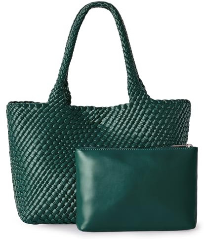 JOTOFIT Gewebte Tragetasche für Damen, modische Schultertasche mit Tragegriff oben, weiches veganes Leder, große gewebte Geldbörse, Handtasche