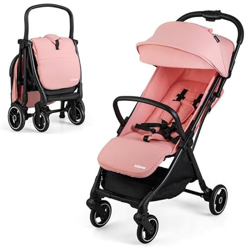 COSTWAY Kinderwagen klappbar, Reisebuggy mit Liegefunktion, Kinderbuggy tragbar mit verstellbarer Rückenlehne, Verdeck & Fußstütze, Babywagen mit Sicherheitsgurt bis 15 kg Belastbar (Pink)